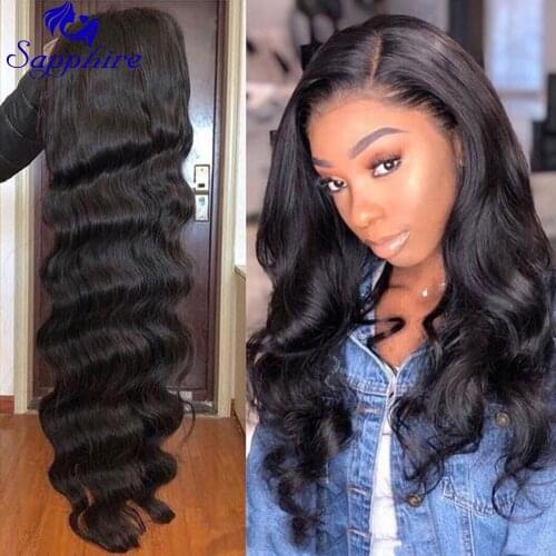 Sapphire Brazilian Body Wave Lace Front Closure Human Hair Wigs Pre Plucked Lace Wigs With Baby Hair Bleached knots For Women