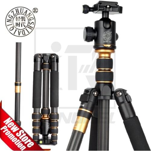 QZSD Q666C Carbon Fiber tripod monopod ballhead for dslr camera light Portable stand compact professional tripe