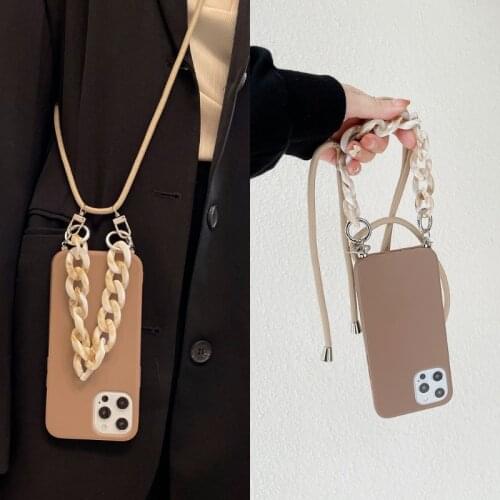 12 Pro Case Luxury Matte Marble Chain Strap Lanyard Silicone Case for iPhone 11 Pro Max XR X XS 8 Plus 7 SE 2020 6 6S 12 Pro Max