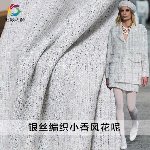 The Cloth Blue White Silver Line Wool Tweed Fabrics Garment Materials Autumn Jacket Suit The Sewing Cloth Freeshipping