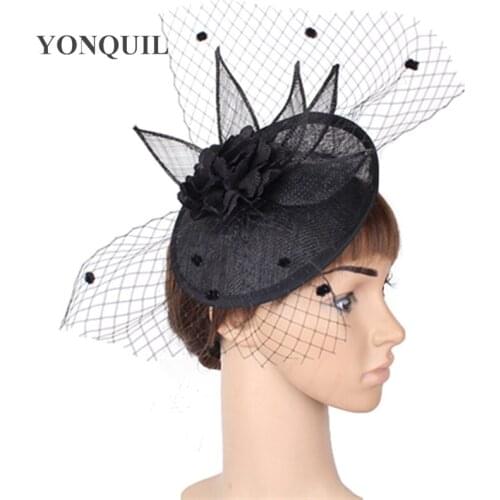 Black Mesh Fascinator Hat Hair Clip Women Elegant Church Occasion Headwear Headband Show Race Hair Accessories Derby Fedora Cap