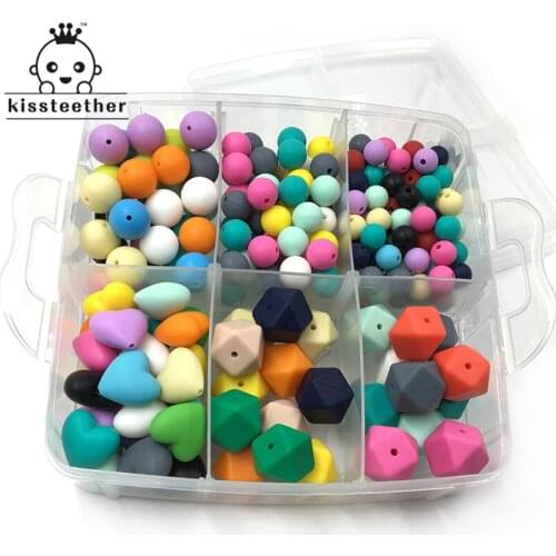 DIY Nursing Jewelry Combination Package Mixed Color Heart-Shaped Silicone Natural Round Geometry Hexagon Silicone Beads