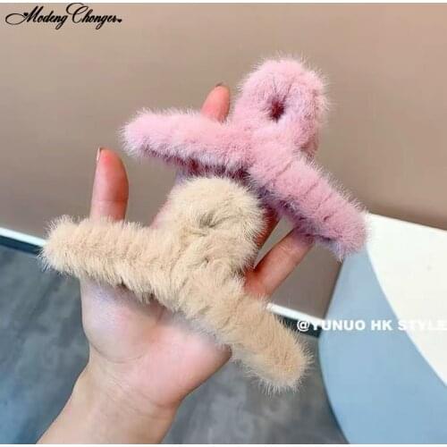 Candy Color Rabbit Plush Hair Ornaments Trendy Hair Clip Shiny Rhinestone Crab Hair Claws For Women Girls Accessories Headwear