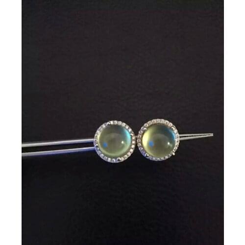Natural prehnite stone stud earrings S925 silver natural gemstone earrings round for girl womens party Earrings jewelry