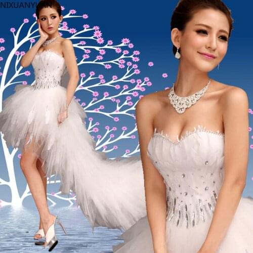 Robe De Mariee Luxury Crystal Beading Feather Wedding Dresses 2021 Elegant Backless High/Low Wedding Gowns Bridal Dress