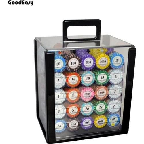 600/1000pcs/set Crown Clay Chips Sets with Acrylic Box 14 Colors poker coins Texas Hold'em Poker Chip 14g/pcs