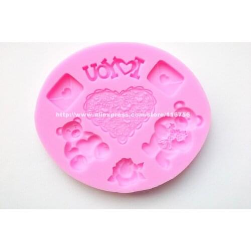 Free Shipping Heart & Bear Shaped Silicone Mold Cake Decoration Fondant Cake 3D Food Grade Silicone Mould 024