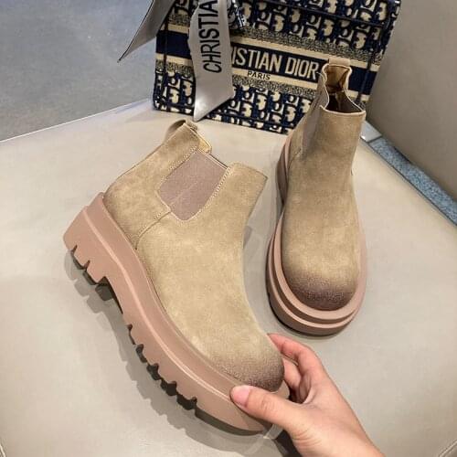 Swiftmovement Chelsea Boots Suede leather Ankle boots women fashion Retro Short Boots Ladies Casual platform shoes