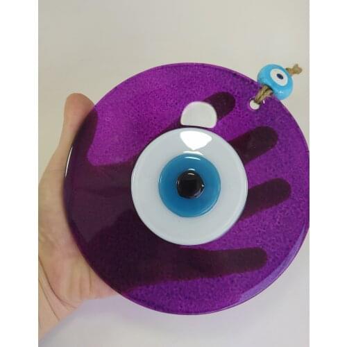 Purple Evil Eye 15 cm Glass Bead Pendant Charm Turkish Handmade Big Amulet for Wall Hanging Talisman Boho Home / Room Decor