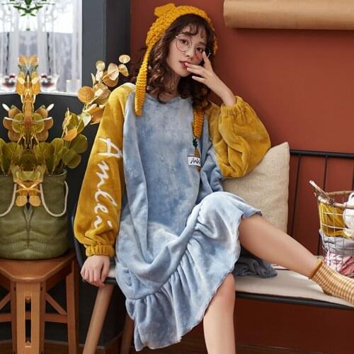 Flannel Full Sleeve Thickened Nightgown Womens Nightdress Spring And Autumn Homewear Winter Pajamas Set