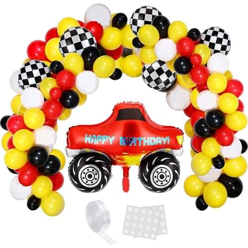122 pieces toy truck racing balloon arch kit boy happy birthday decoration graduation baby shower kids truck party