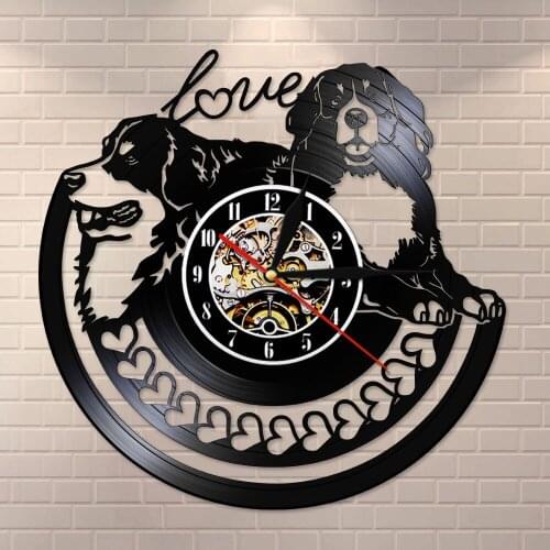 Made Of Music Disc Vinyl Record Golden Retriever Puppy Dog Owner Gift Golden Retriever with Love Hearts Decorative Wall Clock