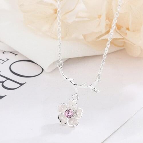 JrSr new 100% 925 sterling silver cherry blossom petal pendant necklaces 2020 woman luxury jewelry Mother Day gift free shipping