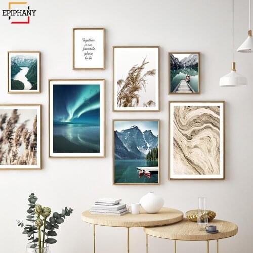 Northern Lights Forest Lake Poster Nature Landscape Canvas Print Nordic Art Painting Wall Picture Photography Bedroom Home Decor