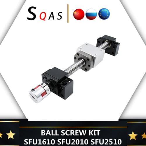 EU warehouse ball screw kit SFU1610 SFU2010 SFU2510 C7 screw end machined with BKBF12/15/20+nut holder+coupling for CNC router