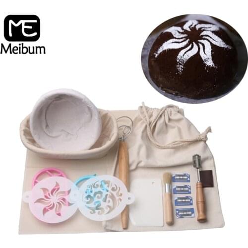 Bread Proving Basket 12Pcs Set Fermentation Rattan Basket Brotform Banneton Plastic Painting Stencil Dough Cutter Scraper