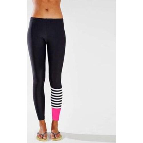 Leggings Sport Women Fitness Patchwork Striped Pattern Yoga Running 4 Way Stretch Cotton Moisture Wicking Compression Leggings