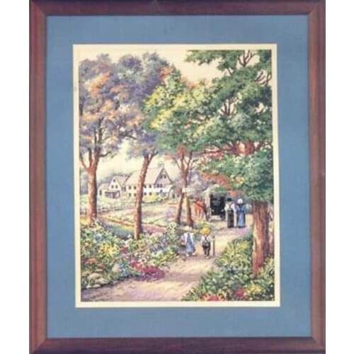Lovely Gold Collection Counted Cross Stitch Kit Evening Shadows Country road little girls scenery DIM 3765 Free Shipping