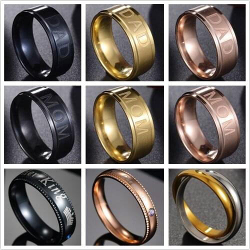 Fashion Simple Mom/Dad Ring Minimalist Gold/Rose/Black Color Paired Ring For Men Women Couple Engagement Jewelry