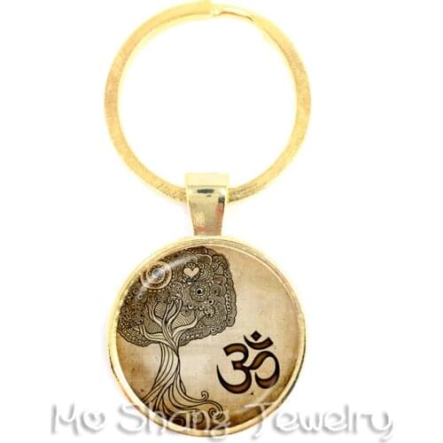 2018 Fashion Key Chain Mandala Photo Art Glass Cabochon Pendant Keychain Sacred Geometry Yoga Om New Fashion Jewelry