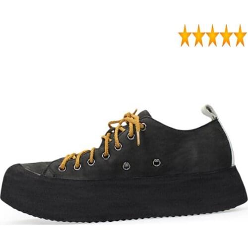 Vintage Top New Brand Korean Mens Thick Bottom Platform High Street Lace Up Genuine Leather Round Toe Casual Shoes