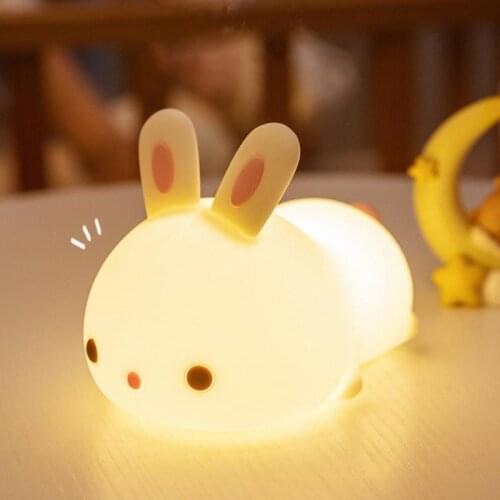 Bunny Night Light Cute Gifts for Kids Girls Boys USB Portable Animal Lamp For Bedroom Silicone Color Changing Squishy Lighting