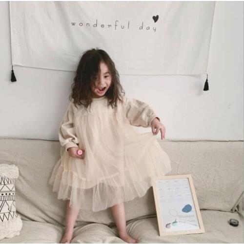 2021 New Style Girls Bow Dress Fashion Autumn Full Sleeve Cotton Girls Dresses 2-7 Years QA107