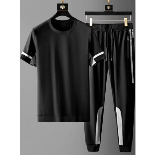New Summer Mens Sets (t-shirts+pants) Luxury Short Sleeve Splicing Design Sport Casual Male Sets Fashion Slim Man Sets 5xl