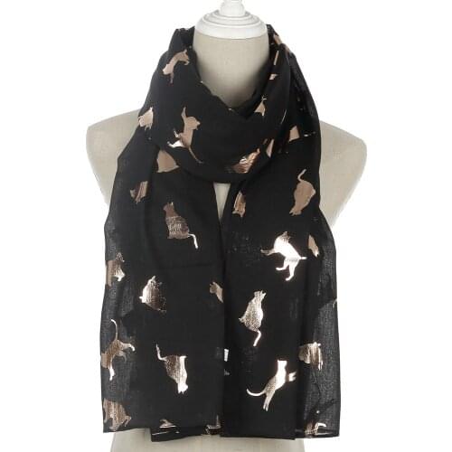 New Autumn Winter Animal Print Scarf Women Designer Cats Foil Stamping Shawls and Wraps Ladies Muslim Head Hijab Scarves 180cm