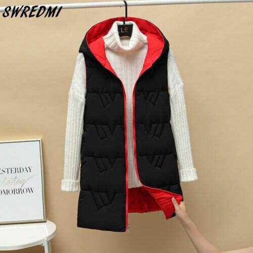 SWREDMI Autumn And Winter Long Waistcoat Hooded Woman Vest Thicken Sleeveless Parka Jacket Office Lady Indoor Warm Clothing