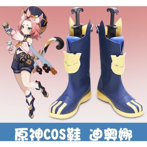 Genshin Impact Diona Cosplay 32cm Short Christmas Pink Wig Anime Cosplay Wigs Diona Cosplay Party Shoes Girls Short Boots Shoes