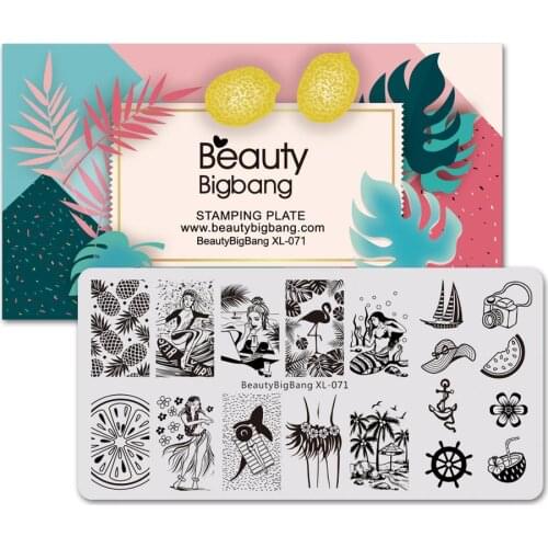 Beautybigbang Nail Stamping Plates 6*12cm Stainless Steel Summer Mermaid Pineapple Image Stamping Stencil For Nail Art XL-071