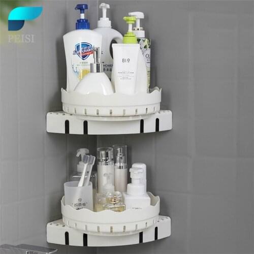PEISI Punch-Free Bathroom Shelf The Drain Rack Can Be Rotated 360° Shampoo Storage Rack Household Kitchen Bathroom Accessories