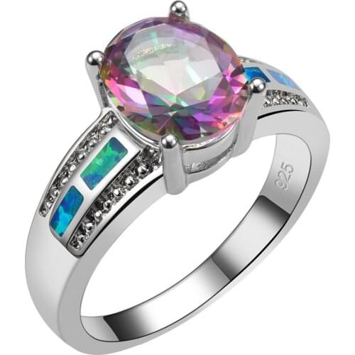 Rose Rainbow Crystal Zircon With Blue Fire Opal 925 Sterling Silver Ring Beautiful Jewelry Size 6 7 8 9 10 R1455