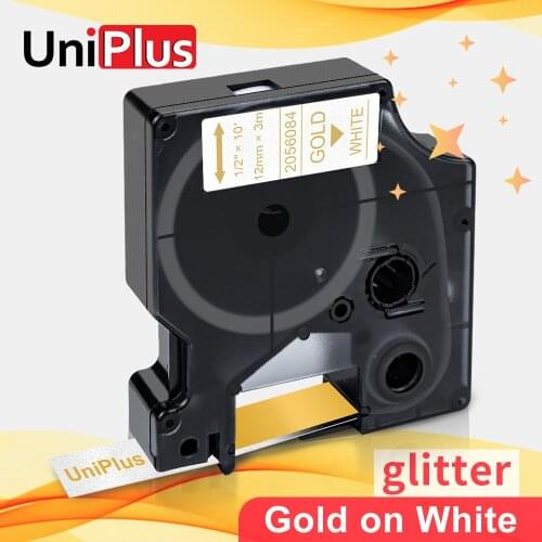 UniPlus Gold on Shiny White 12mm Label Tape Dymo Compatible Label Maker Glitter Ribbon Printer for Dymo Labeller LM360D 420P 450