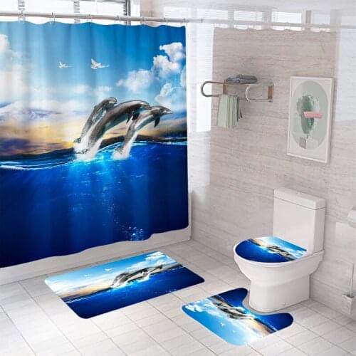 Waterproof Bathing Shower Curtain Set with 12 Hooks Toilet Covers Bath Mat for Bathroom Non-slip Rug Carpet Bathroom Accessories