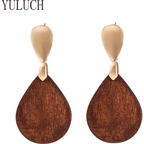 YULUCH New wood water drop stud simple personality jewelry birthday gift girls party accessories 2020 new arrived