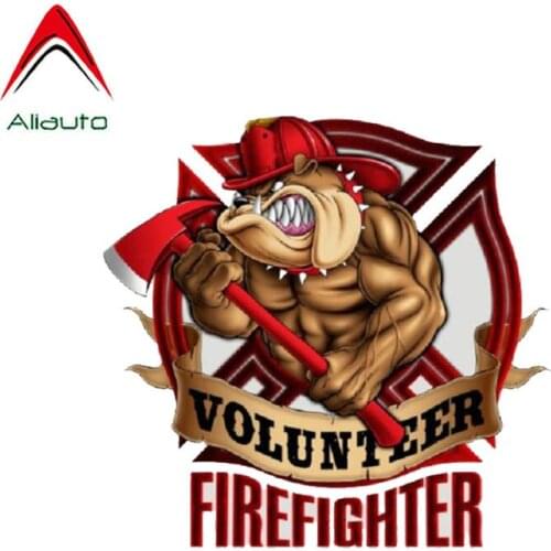 Aliauto Funny Car Sticker Bull Dog Volunteer Firefighter Reflective Decal PVC for Ranger Toyota Hyundai Accent VW T5 18cm*18cm
