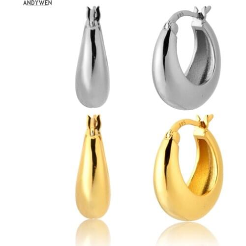 ANDYWEN 925 Sterling Silver 12mm Ovals Hoops Gold Huggies Luxury 2020 Rock Punk Party PiercingWomen Fashion Jewelry Pendiente