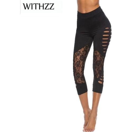 Womans Sexy Hollow Lace Stitching Leggings Women Leggins Elbows For Fitness Legins Push Up Workout Jeggings Tayt Sportleggings