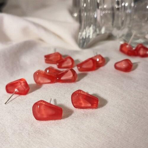 Cute Pomegranate Seed 925 Silver Needle Resin Earrings Female Temperament Small Personality Fun Creative Earrings