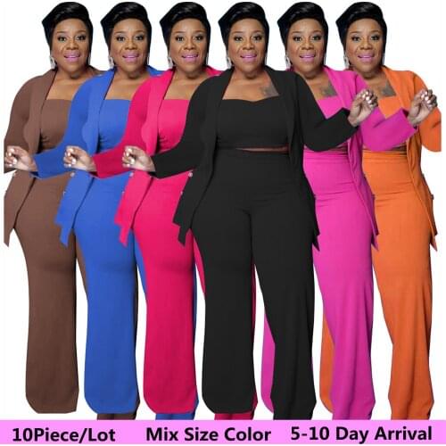 L-5xl Bulk Items Wholesale Mix Size Color Plus Size 3 Piece Set Tracksuit Women Coat Vest Pants Fall Clothes 5-10 Day Arrival