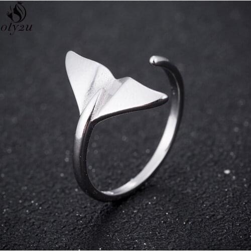 Retro Fashion Mermaid Tail Rings Silver Color Jewelry for Women Girls Statement Fish Tail Antique Ring Adjustable Anillos Bijoux