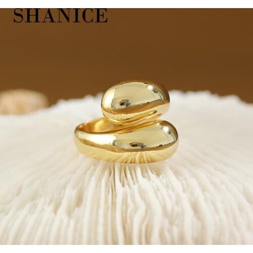 SHANICE Cool Punk 100% Real 925 Sterling Silver Open Ring for Women Girls INS Simple Smooth Face Drop Shape Adjustable Ring