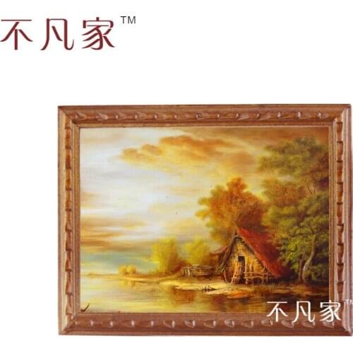 1:12 scale Wholesale dollhouse miniatue Classical small house and a stream oil Home Decorations Painting Frame B-6