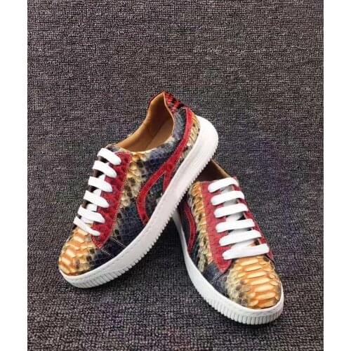 2019 new top quality 100% real genuine python skin snake leather fashion sneaker shoe with genuine cowhide skin lining