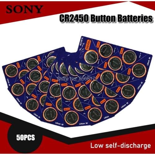 50PCS 100% Original Sony CR2450 CR 2450 3V 550mah Lithium Batteries For Watches clocks hearing aids Pedometer Button Coin Cell
