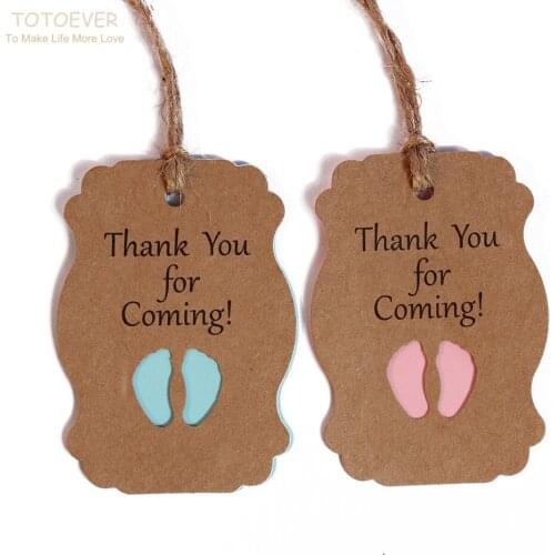 50pcs Thank you for coming Kraft Paper Tag boy Baby Shower Gift tags Packaging girl birthday Party kids DIY candy box Label