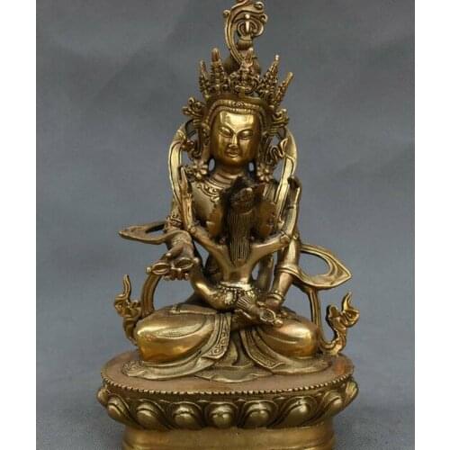 7" Tibetan Buddhism Temple Copper Brass Yab-Yum Mandkesvara Happy Buddha Statue