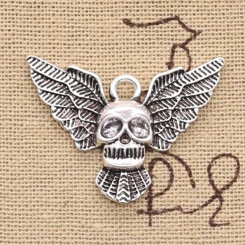 8pcs Charms Fly Skull Bat 34x25mm Antique Silver Color Plated Pendants Making DIY Handmade Tibetan Silver Color Jewelry